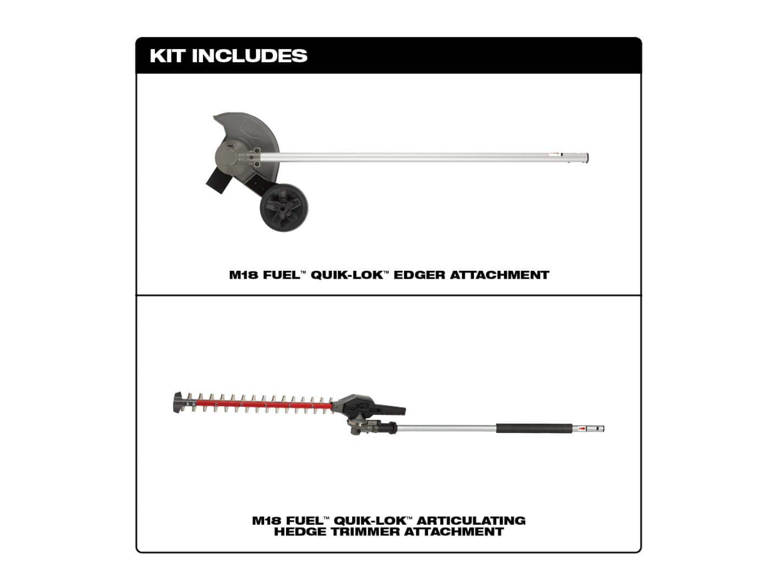 Milwaukee 49-16-2718-49-16-2719 M18 FUEL QUIK-LOK 8 in. Edger Attachment and M18 FUEL QUIK-LOK Hedge Trimmer Attachment (2-Tool)