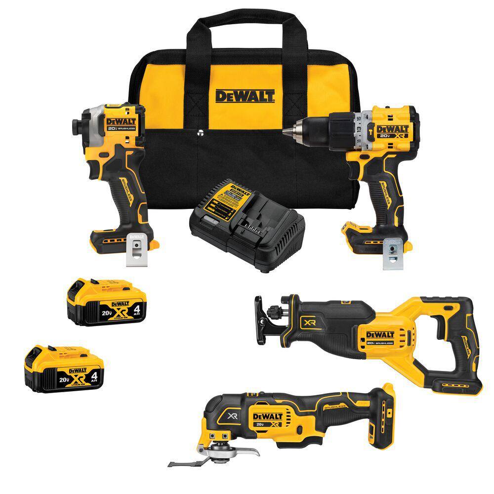 DEWALT DCK4050M2 20V MAX Lithium-Ion Cordless Brushless 4 Tool Combo Kit with (2) 4.0Ah Batteries. Charger. and Kit Bag