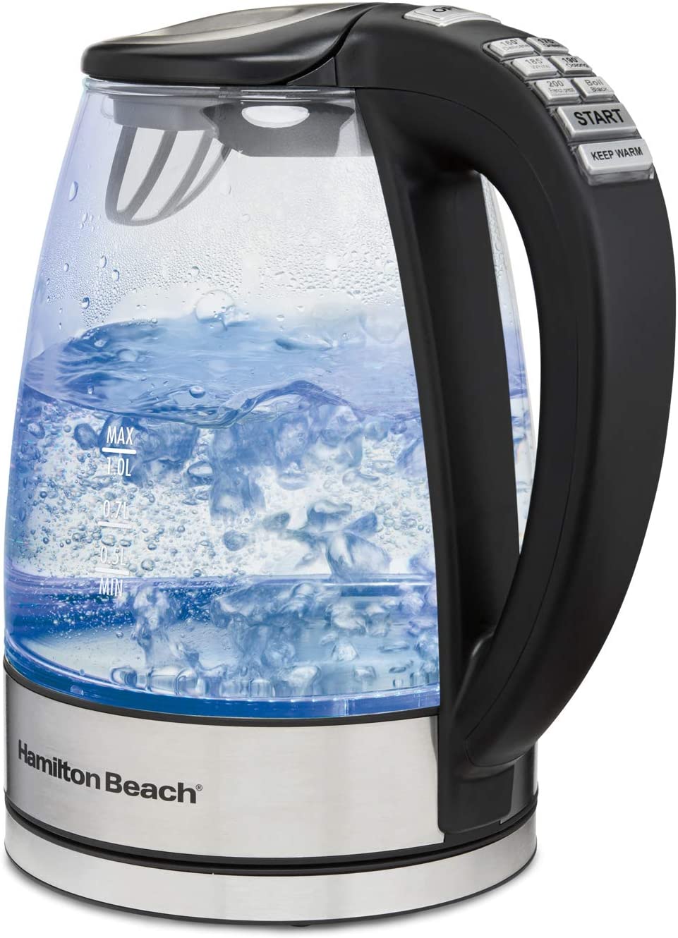 Hamilton Beach 40941R Electric Tea Kettle. Water Boiler & Heater. Cordless. LED Indicator with Auto-Shutoff & Boil-Dry Protection. 1.7L with Built-In Mesh Filter. Variable Temp. Clear Glass