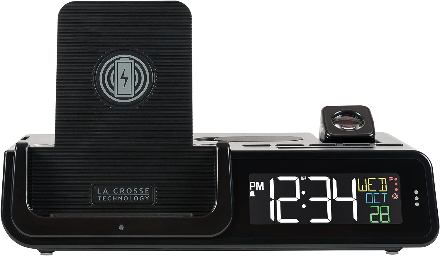La Crosse Technology 616A-30357-INT Wattz 2.0 Wireless Charging Projection Alarm Clock with Headphone Stand