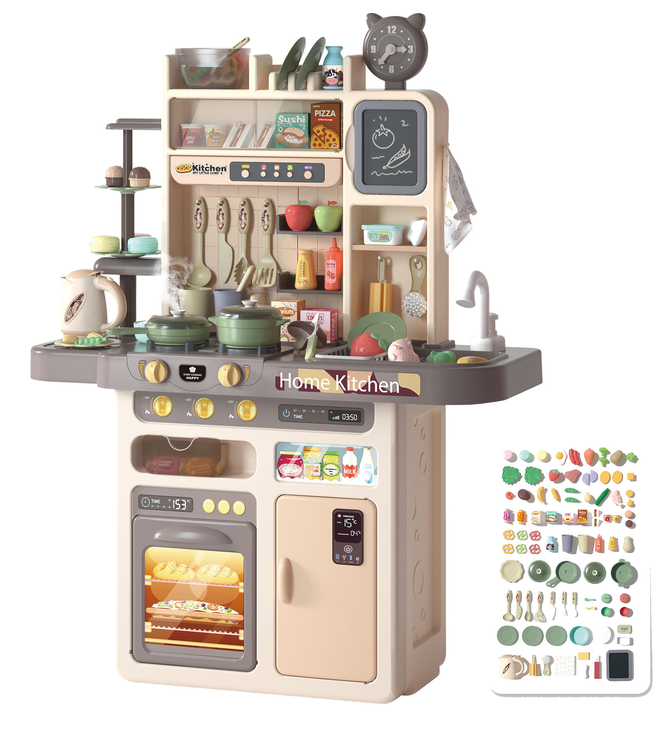Kitchen Set for Kids. Big Modern Kitchen set 87 pcs Pretend Play Cook with Sink. Light. Sound. Cutting Food. Steam and Water Features. by VALESSATI