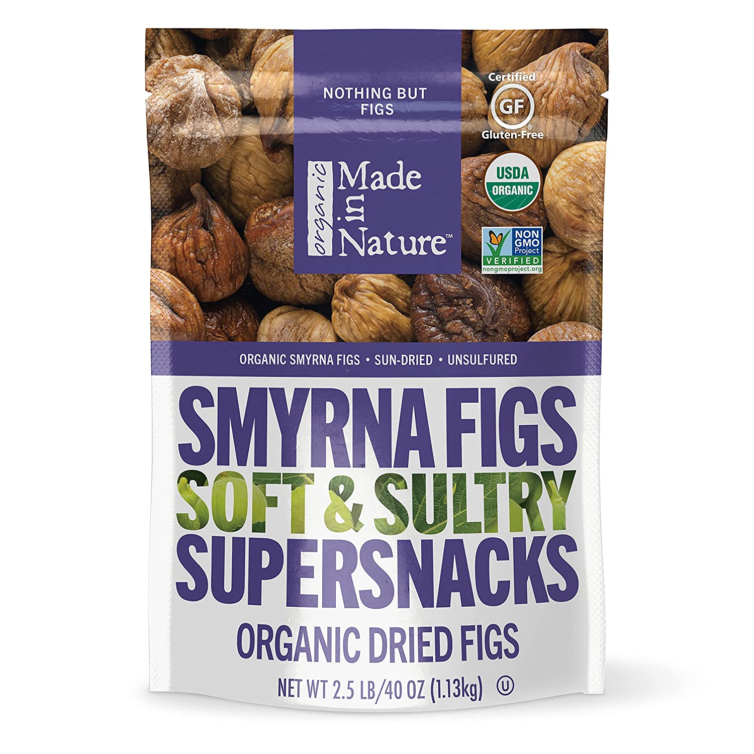 Made in Nature Organic Dried Fruit. Turkish Smyrna Figs. 40oz Bag – Non-GMO. Unsulfured Gluten Free