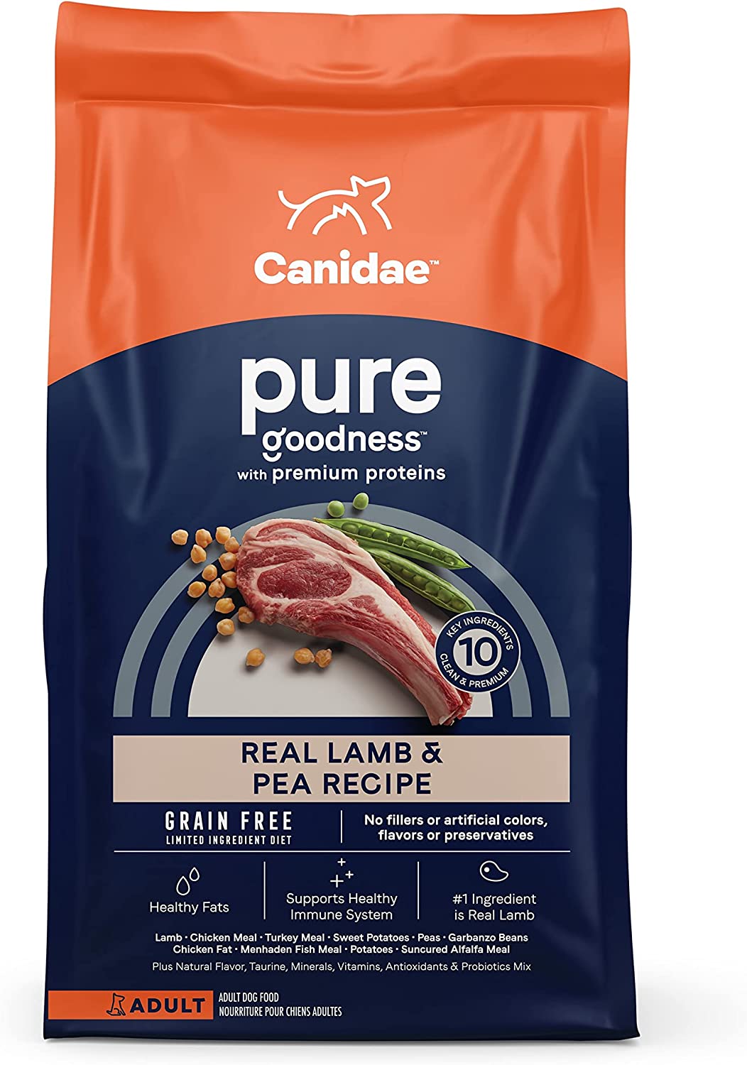 CANIDAE Grain-Free PURE Limited Ingredient Lamb & Pea Recipe Dry Dog Food 24 Pound (Pack of 1)