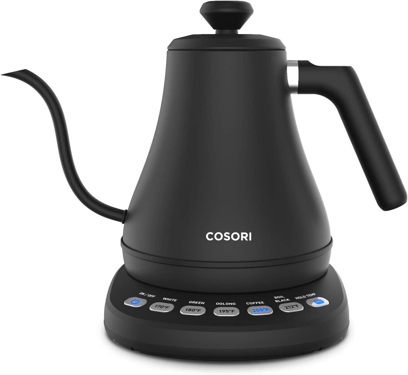 COSORI CO108-NK Electric Kettle Gooseneck with Temperature Control. 5 Presets Electric Tea Kettle & Pour Over Coffee Kettle. Stainless Steel. Ultra Fast. Auto Shutoff Boil-Dry Protection. 0.8L. Matte Black
