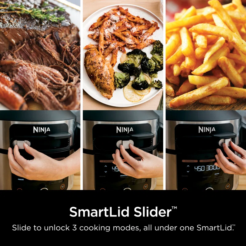 Ninja OL501 Foodi 6.5 Qt. 14-in-1 Pressure Cooker Steam Fryer with SmartLid. that Air Fries. Proofs & More. with 2-Layer Capacity. 4.6 Qt. Crisp Plate & 25 Recipes. Silver/Black