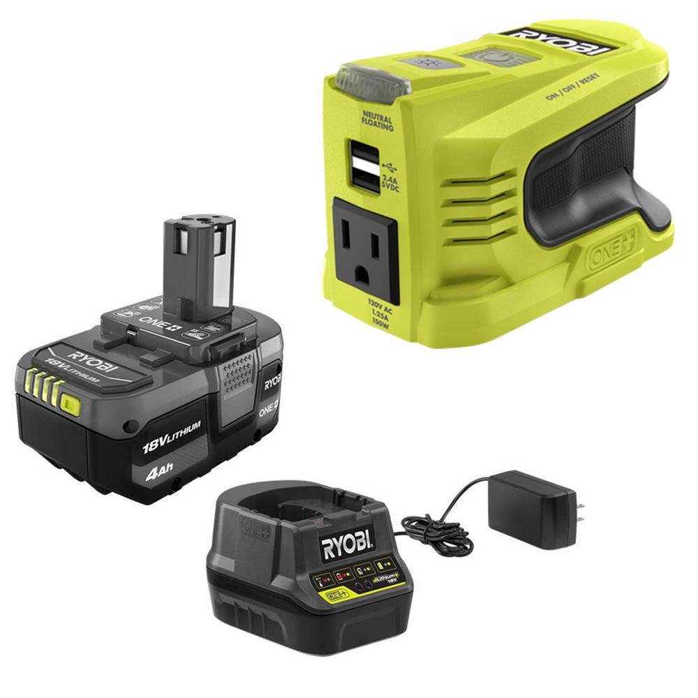 RYOBI RYi150BG-BK 150-Watt Push Start Power Source for ONE+ 18-Volt Battery with 4.0 Ah Battery and Charger