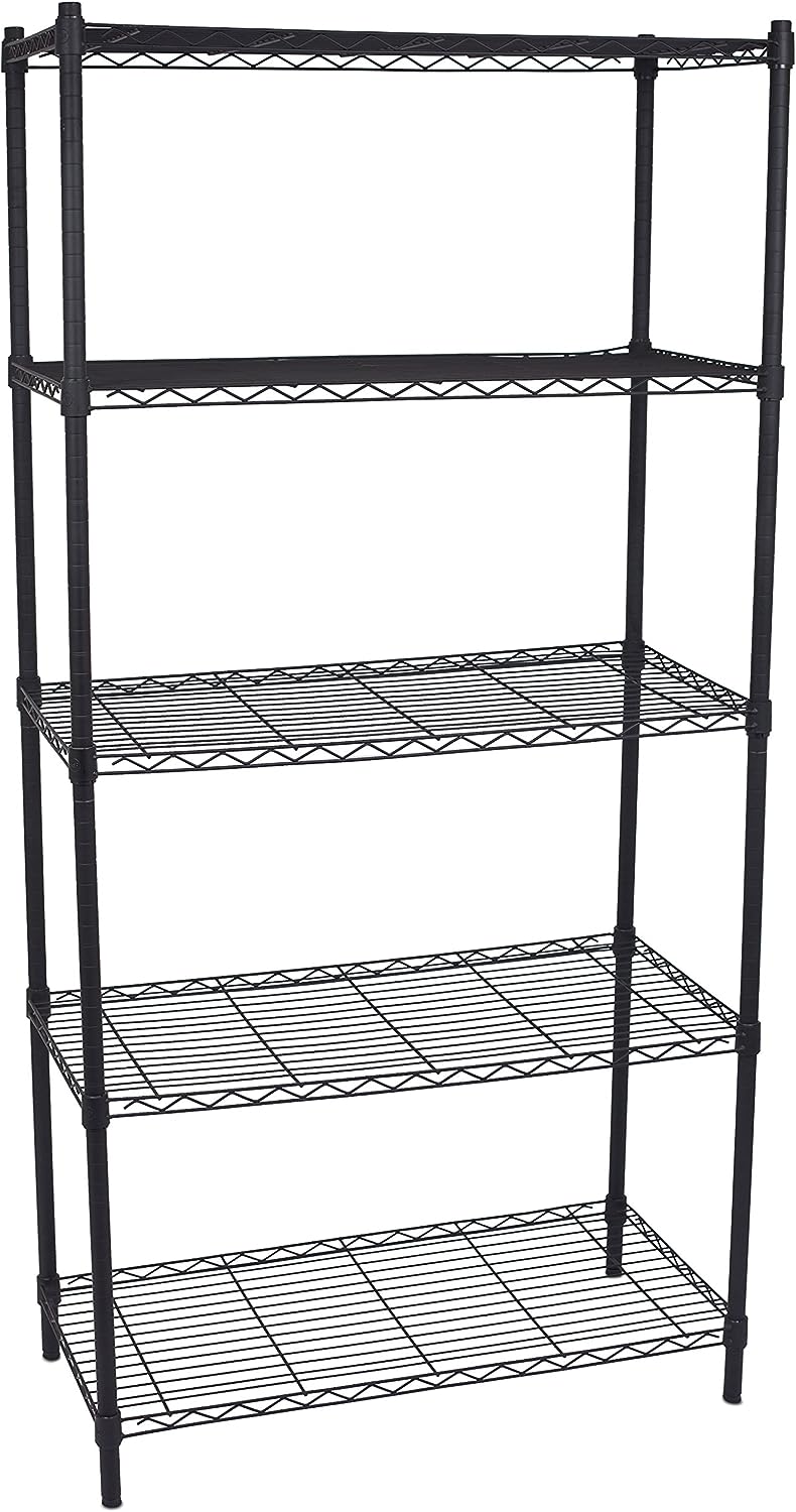 Internet-s Best 5-Tier Wire Shelving - Flat Black - Heavy Duty Shelf - Wide Adjustable Rack Unit - Kitchen Storage