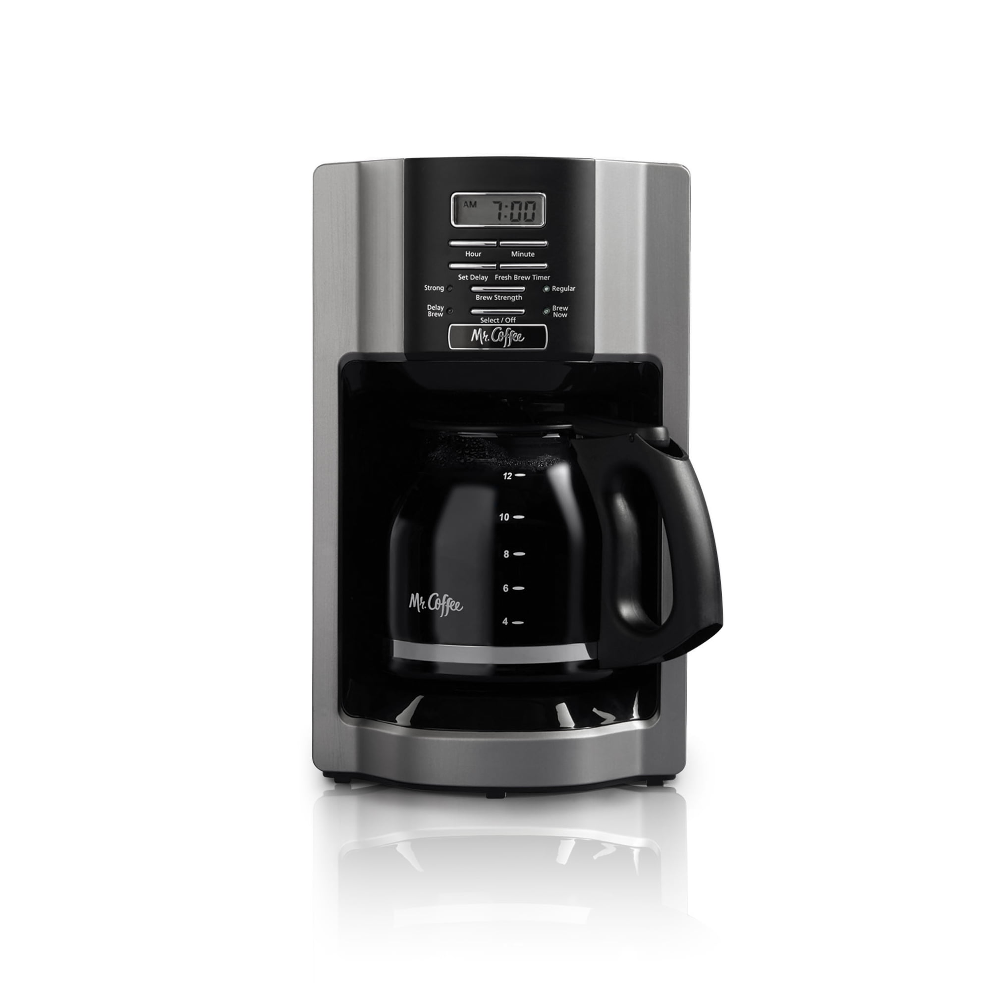 Mr. Coffee 12-Cup Programmable Coffeemaker. Rapid Brew. Brushed Metallic