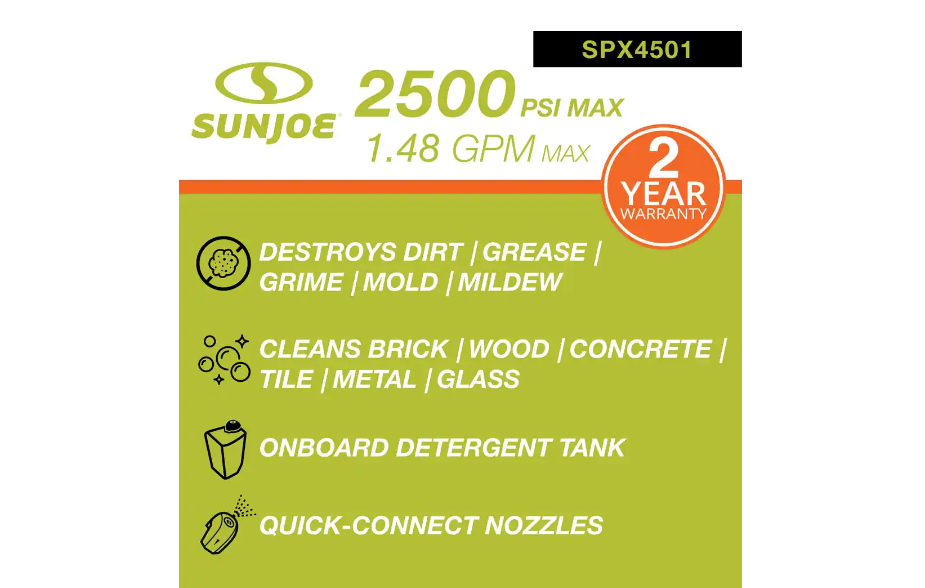 Sun Joe SPX4501 2500 Max PSI 1.48 GPM 13 Amp High Performance Electric Pressure Washer with Hose Reel