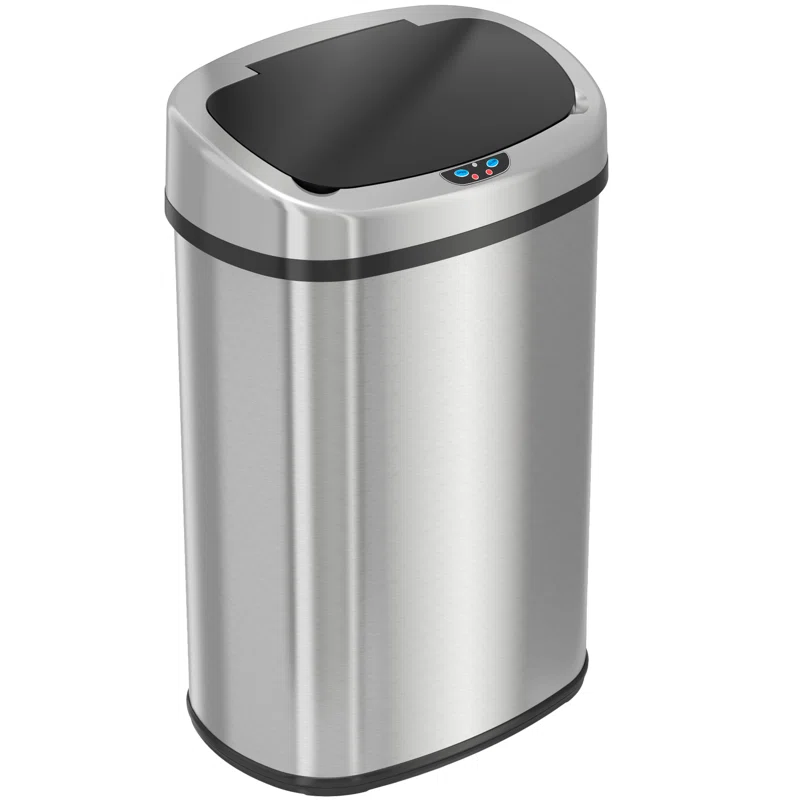 iTouchless 13 Gal. Stainless Steel Sensor Trash Can with AbsorbX Odor Filter. Oval Shape. Space-Saving Bin for Kitchen. Home Office