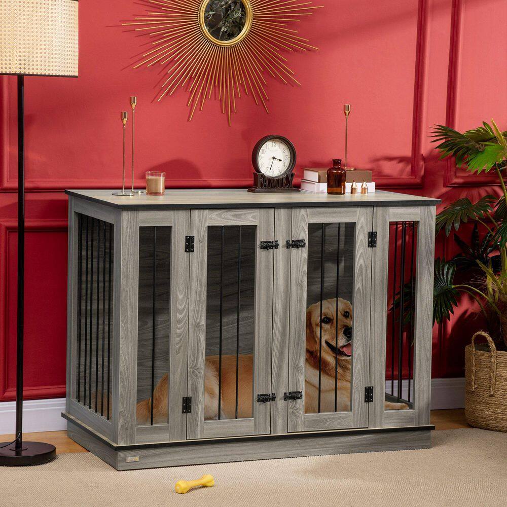 PawHut D02-087V80 Furniture Style Dog Crate with Removable Panel. End Table with Two Rooms Design - Large