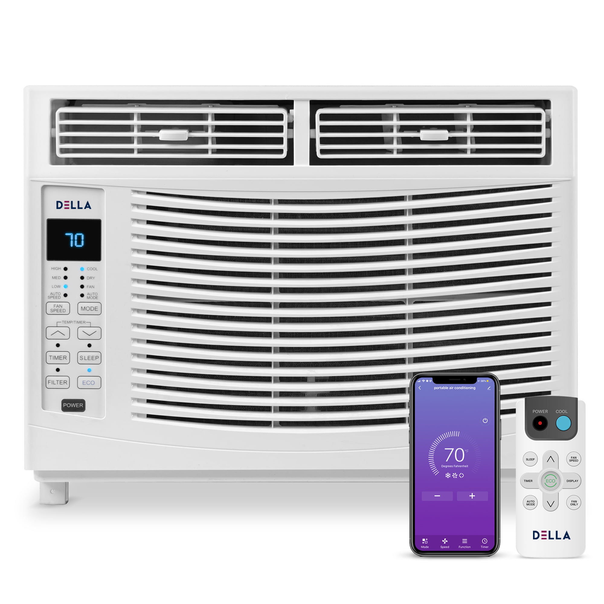 DELLA 6000 BTU Smart Window Air Conditioner Built-in WiFi. Whisper Quiet AC Unit with Remote/App Control. 115V. Openable windows free. Energy Star Certified. Quiet Operation. Cools 151-250 Sq.ft