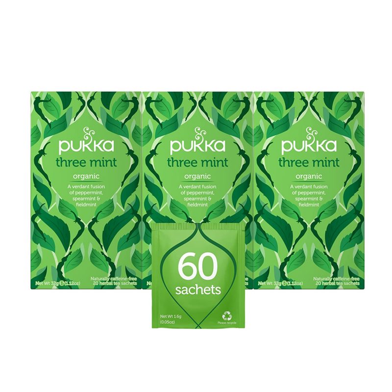 Pukka Three Mint. Herbal Tea. Caffeine Free. 20 Tea Bags. 3 Pack