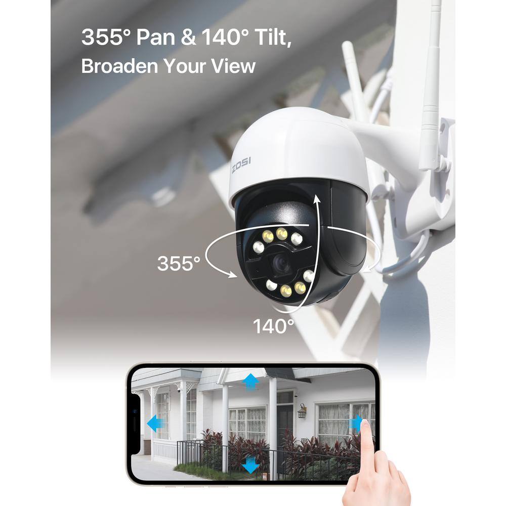ZOSI 2NC-2893Y-W-US-A2 Smart 3MP 2K Outdoor Security Camera. 365-Degree Pan/Tilt Wireless Surveillance Camera. Human Detection. 2-Way Audio