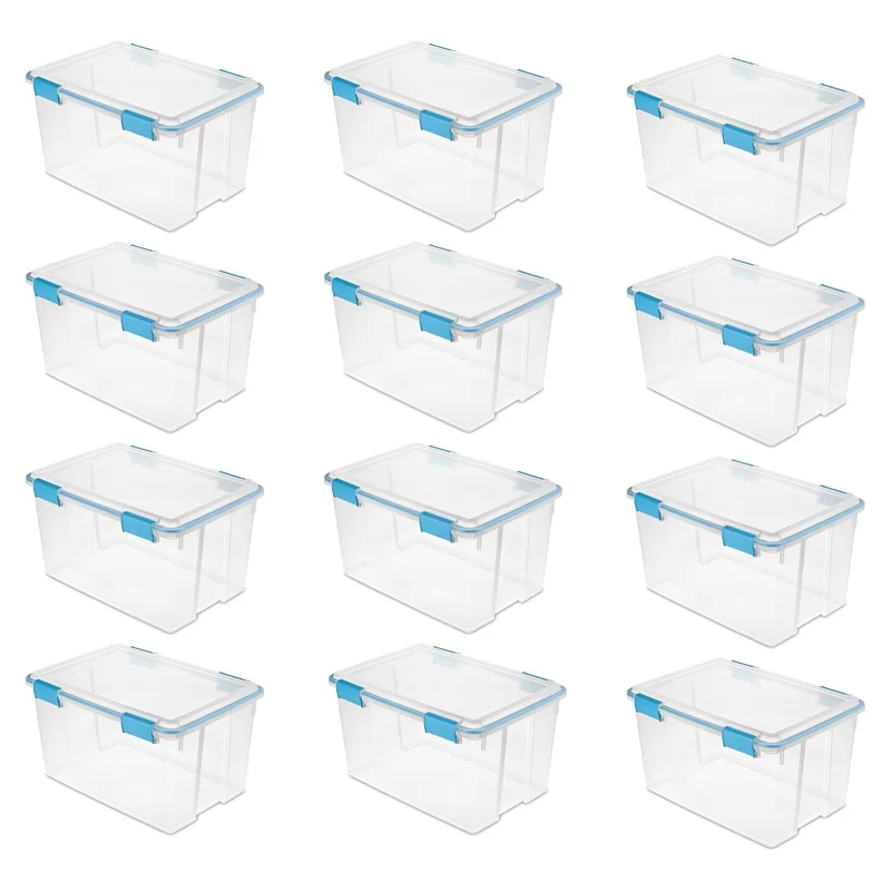 Sterilite 54 Qt. Gasket Box in Clear with Blue Latches. (12-Pack)