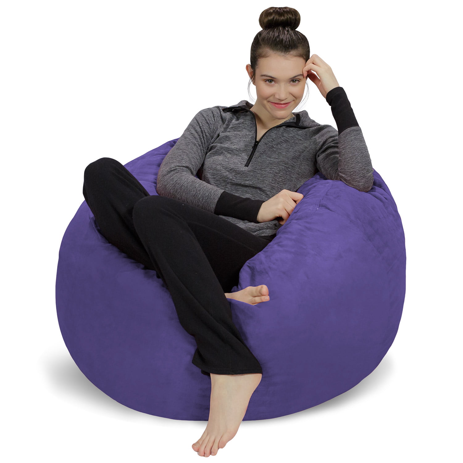 Sofa Sack Bean Bag Chair. Memory Foam Lounger with Microsuede Cover. Kids. 3 ft. Purple