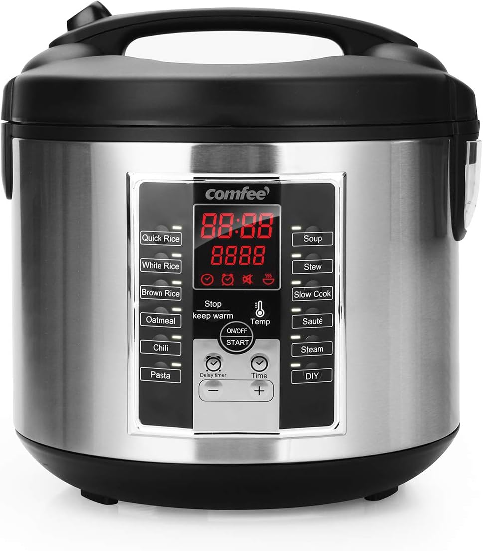 COMFEE- Rice Cooker 10 cup Uncooked . Rice Maker. Steamer. Stewpot. Saute All in One (12 Digital Cooking Programs) Multi Cooker (5.2Qt ) Large Capacity. 24 Hours Preset. Olla Arrocera Electrica
