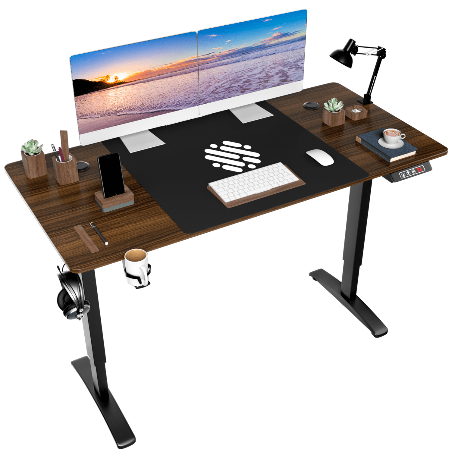Vineego 55 Inches Electric Standing Desk Height Adjustable Computer Desk Home Workstation.Brown