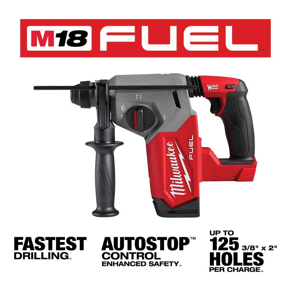 Milwaukee 2912-20-48-11-1850 M18 FUEL 18V Lithium-Ion Brushless Cordless 1 in. SDS-Plus Rotary Hammer with 5.0 Ah Battery