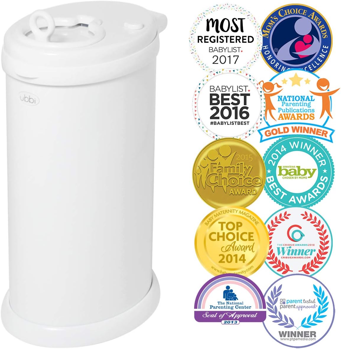 Ubbi Steel Odor Locking. No Special Bag Required Money Saving. Awards-Winning. Modern Design. Registry Must-Have Diaper Pail. White