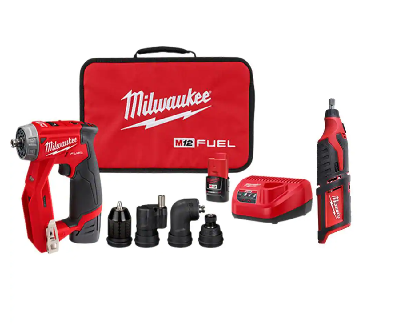 Milwaukee 2505-22-2460-20 M12 FUEL 12V Lithium-Ion Brushless Cordless 4-in-1 Installation 3/8 in. Drill Driver Kit with M12 Rotary Tool