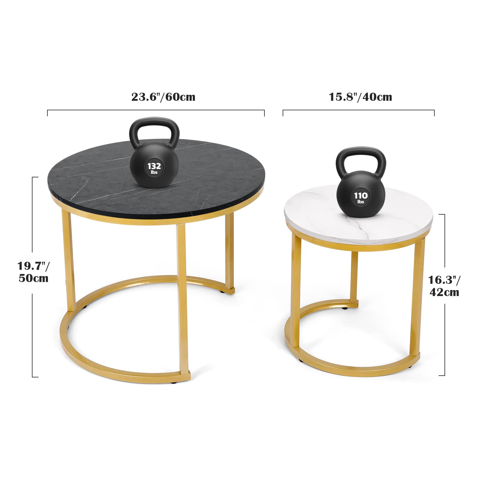 Amzdeal Coffee Tables for Living Room - Small Round Coffee Table Set of 2 Nesting Tables for Small Spaces. Black+White