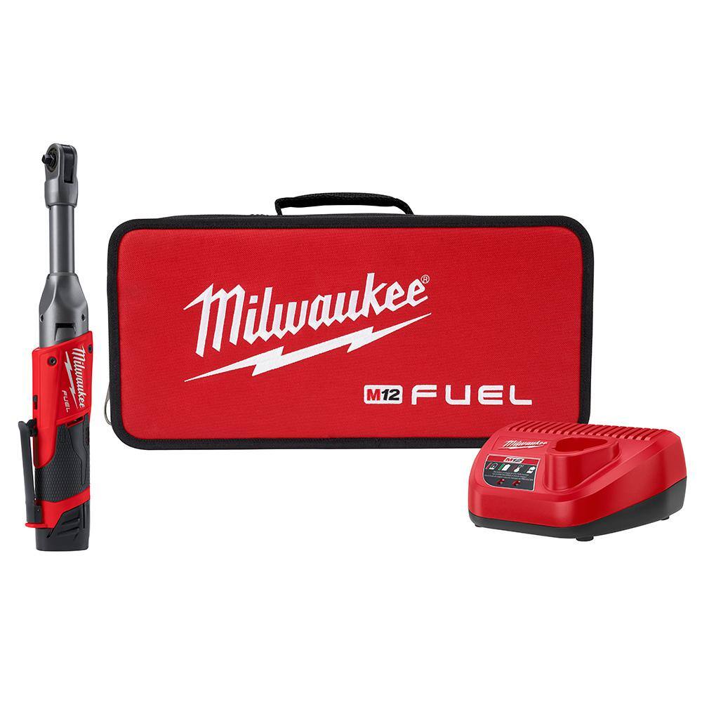 Milwaukee 2559-21 M12 FUEL 12V Lithium-Ion Brushless Cordless 1/4 in. Extended Reach Ratchet Kit with One 2.0 Ah Batteries
