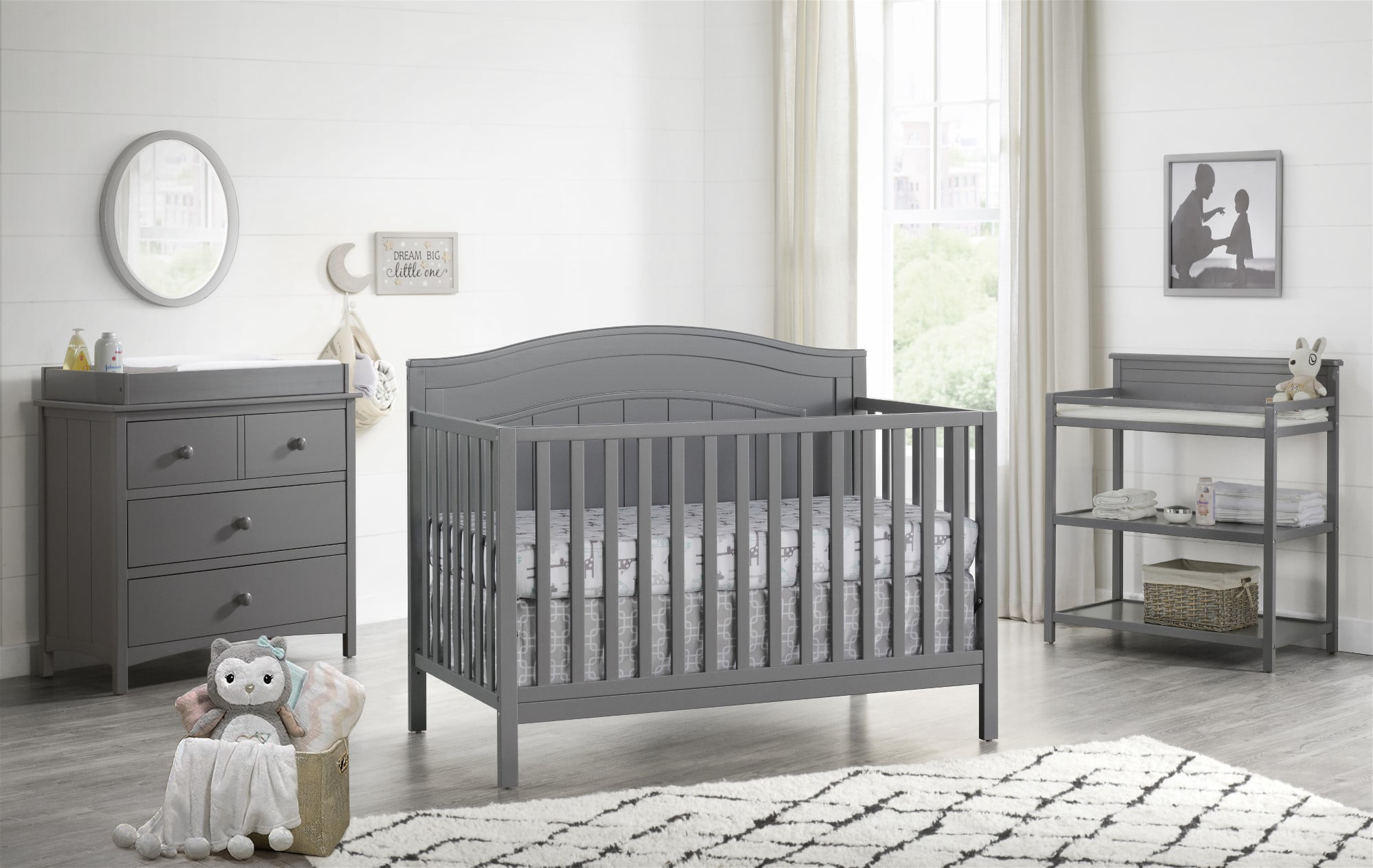 Oxford Baby North Bay 4-in-1 Convertible Crib. Dove Gray. GREENGUARD Gold Certified. Wooden Crib