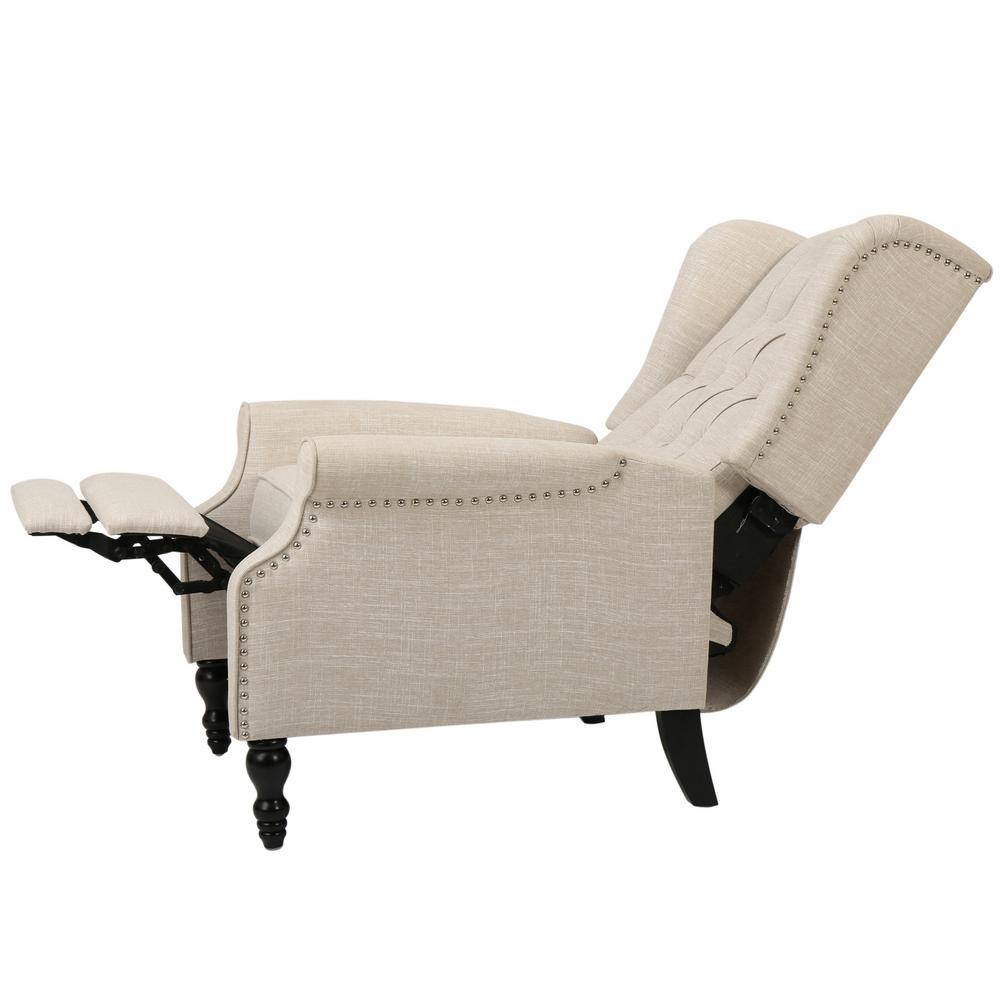 Noble House Walter 35 in. Width Big and Tall Light Beige Polyester Nailhead Trim Wing Chair Recliner