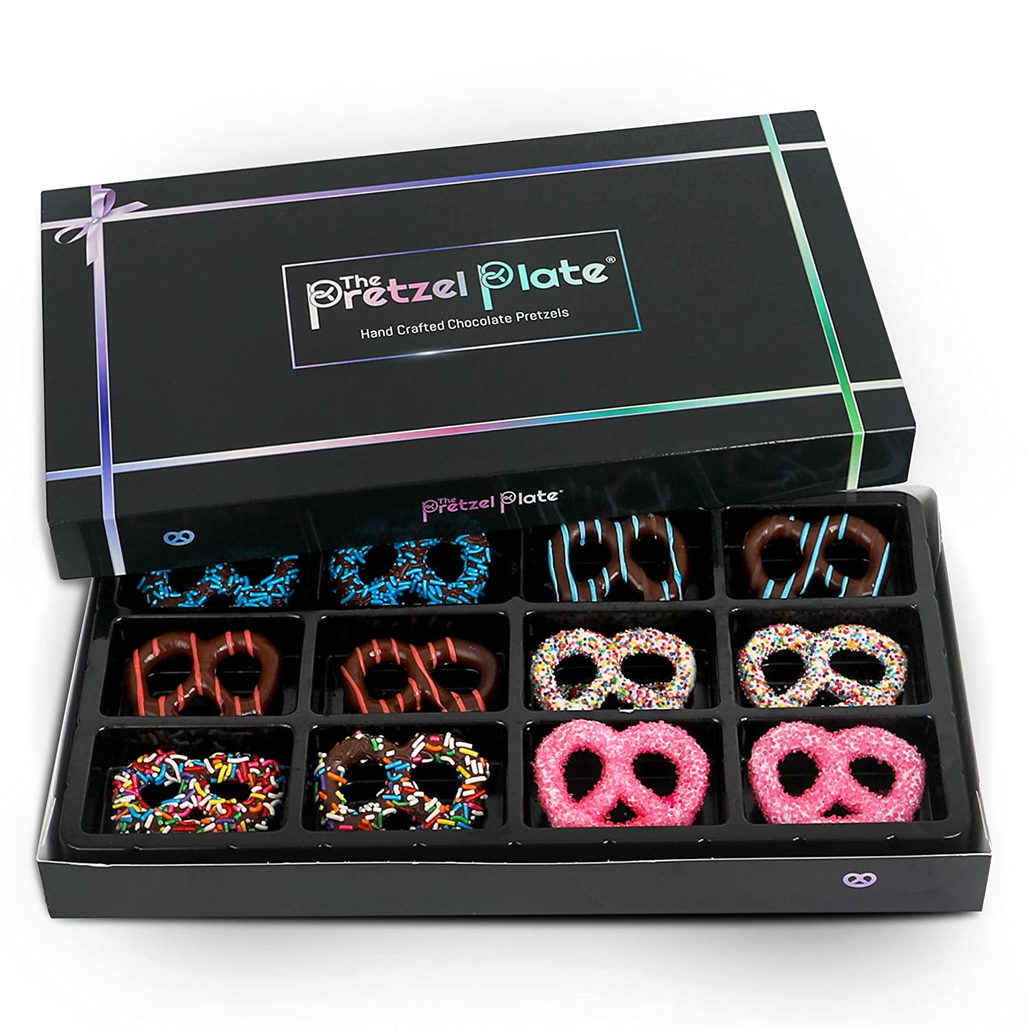 The Pretzel Plate Chocolate Covered Pretzels Gift Box- Vegan Gourmet Assorted Dark & White Chocolates Gift