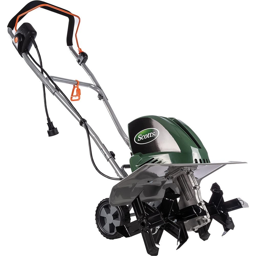 Scotts Outdoor Power Tools 14 Amp 20-Inch Electric Garden Tiller Cultivator. Adjustable Tines. Green