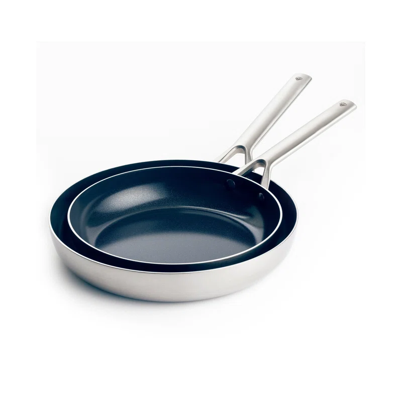 Blue Diamond Cookware Tri-Ply Stainless Steel Ceramic Nonstick. 9.5″ and 11″ Frying Pan Skillet Set. PFAS-Free. Multi Clad. Induction. Dishwasher Safe. Oven Safe. Silver