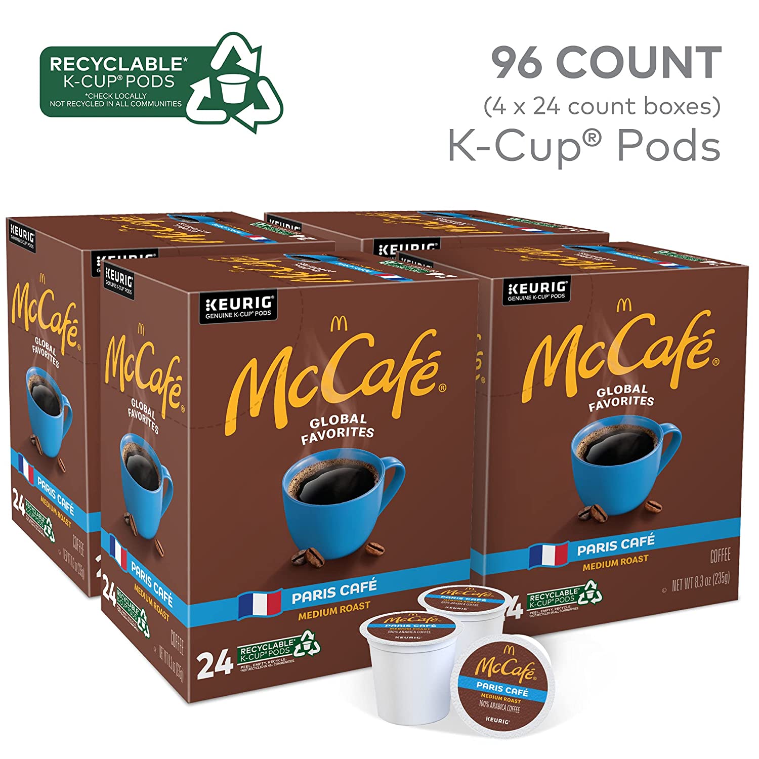 McCafe Paris Café Single Serve Coffee Keurig K-Cup Pods Medium Roast Coffee 96 Count