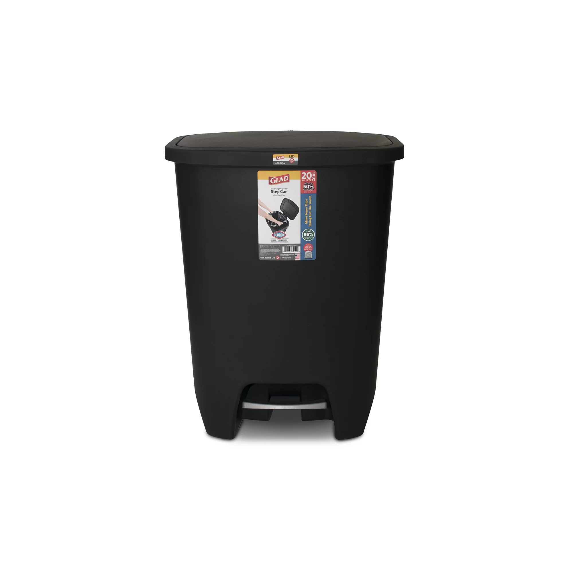 GLAD 20 gal Plastic Kitchen Step On Garbage Can. Black