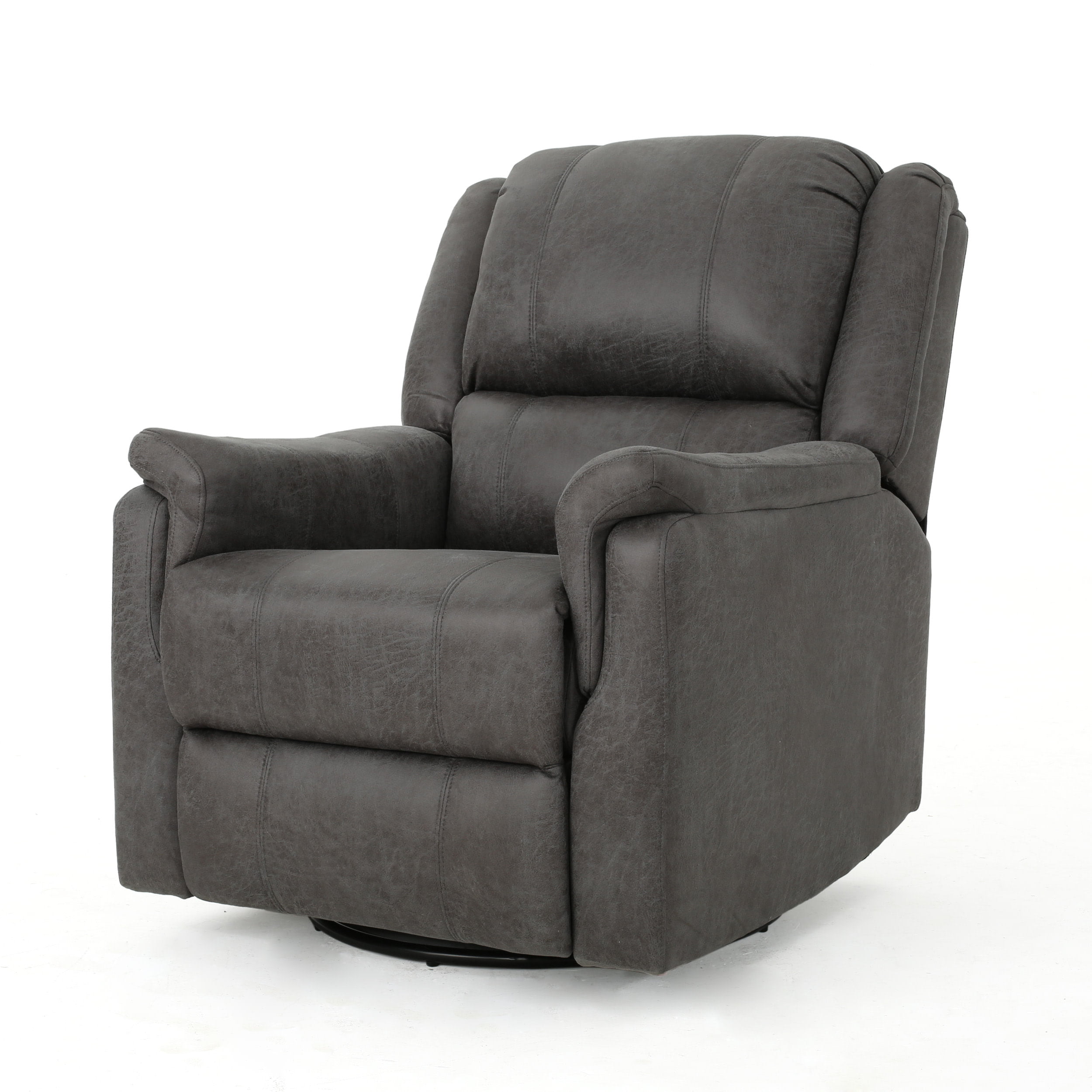 GDF Studio Pismo Contemporary Upholstered Swivel Gliding Recliner. Slate Microfiber and Black