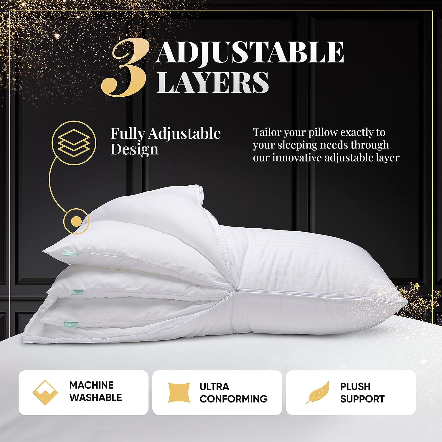 EverSnug Adjustable Layer Pillows for Sleeping - Set of 2. Cooling. Luxury Pillows for Back. Stomach or Side Sleepers (Queen (Pack of 2))