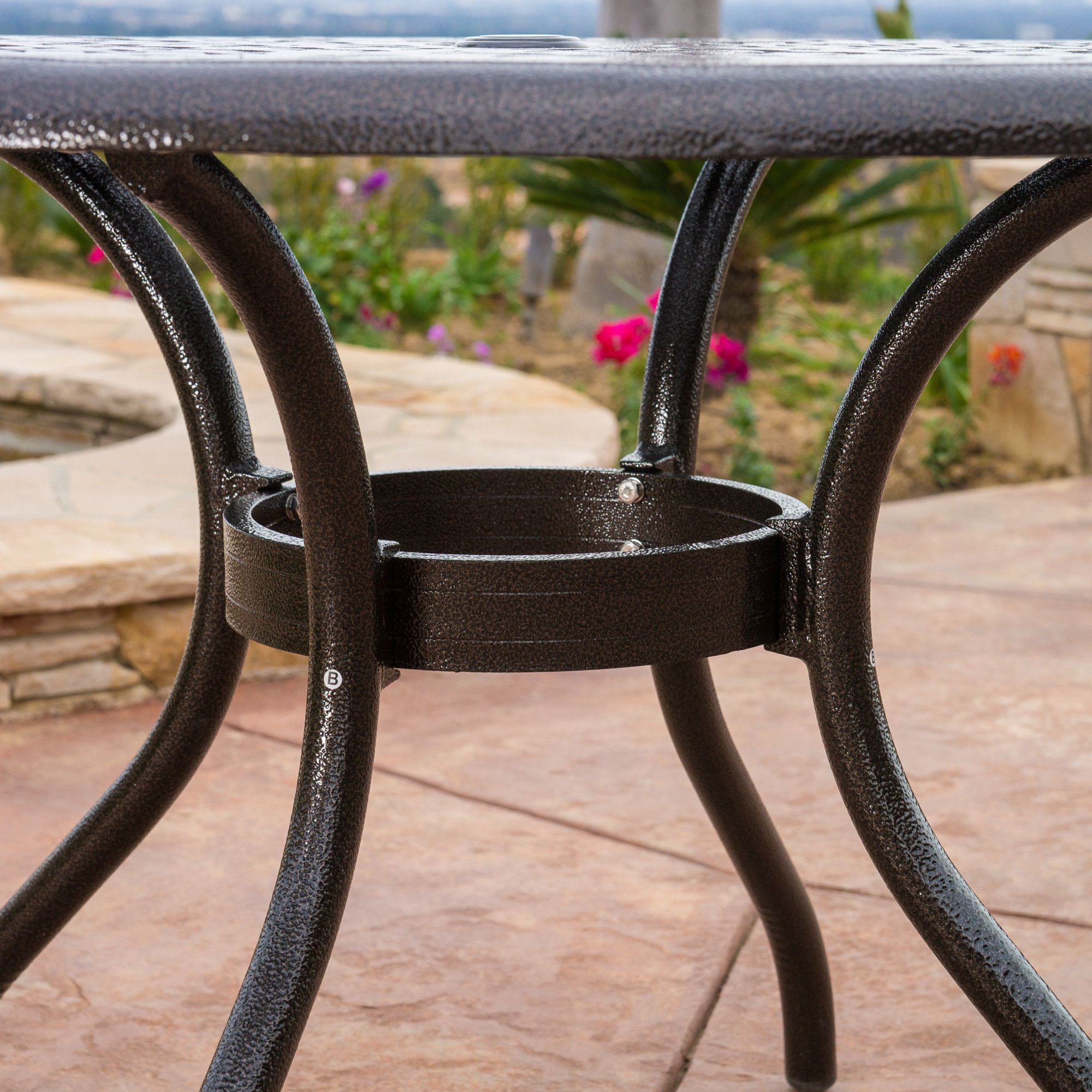 Noble House Pittman Outdoor Cast Aluminum Round Dining Table. Hammered Bronze