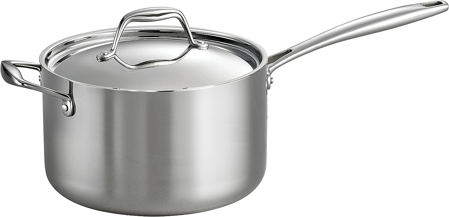 Tramontina Covered Sauce Pan with Helper Handle Stainless Steel Tri-Ply Clad. 4-Quart. 80116/024DS