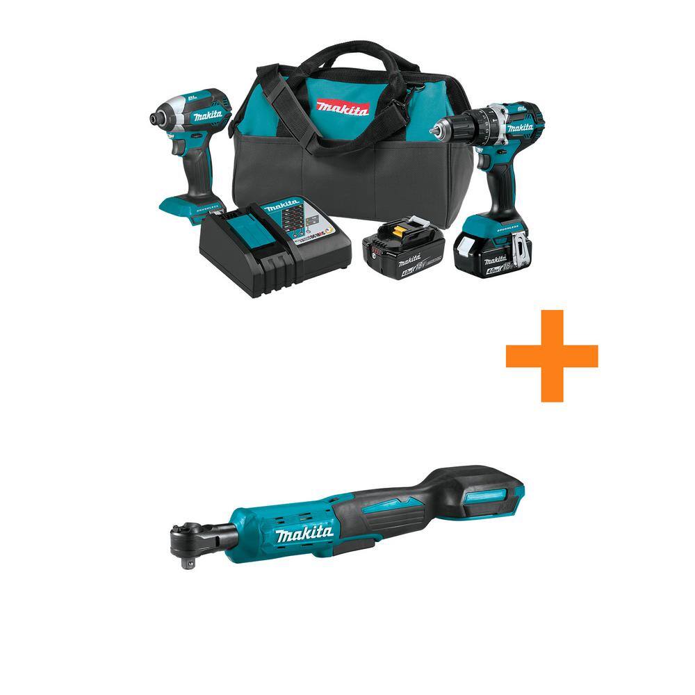 Makita XT269M-XRW01Z 18V LXT Lithium-Ion Brushless Cordless 2-Pc. Combo Kit (4.0Ah) with bonus 3/8 in./1/4 in. 18V LXT Square Drive Ratchet