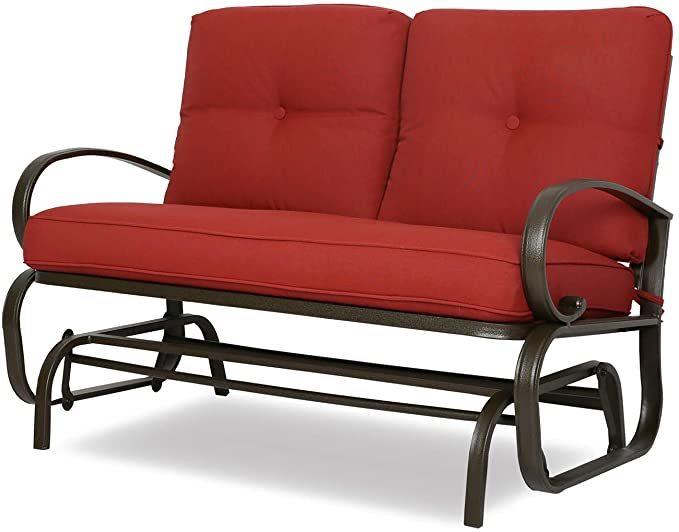 Patio Swing Glider Bench Outdoor Cushioed 2 Person Rocking Chair Garden Loveseat. Brick Red