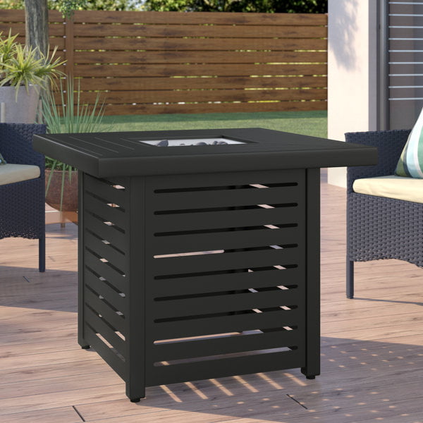 Gas Fire Table. Square Steel Outdoor Fire Pit Table. 50.000 BTU Auto-Ignition Gas Fire Pit | 25″ H x 30″ W By LSI