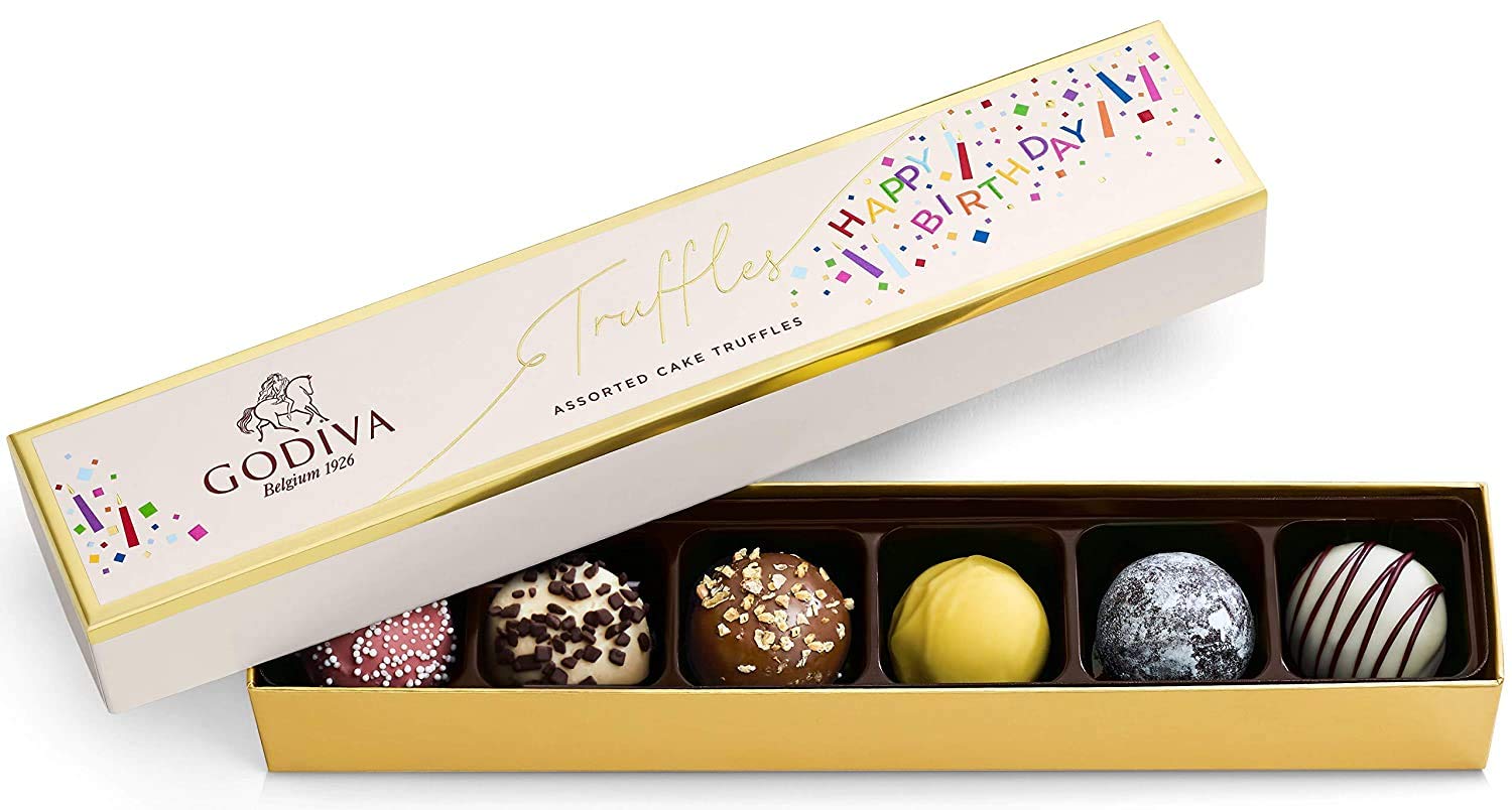 Godiva Chocolatier Birthday Truffles Assorted Chocolate Gift Box. 4.09 Oz. Pack of 6