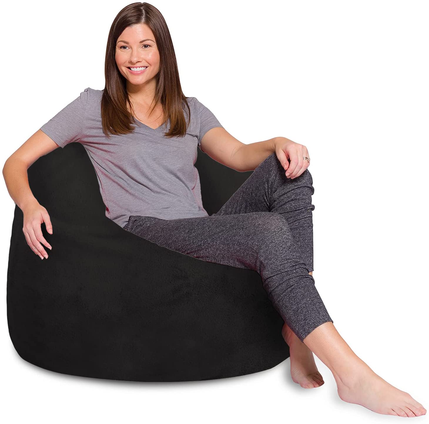 Posh Creations X-Large Bean Bag Chair (Soft Faux Rabbit Fur - Black)