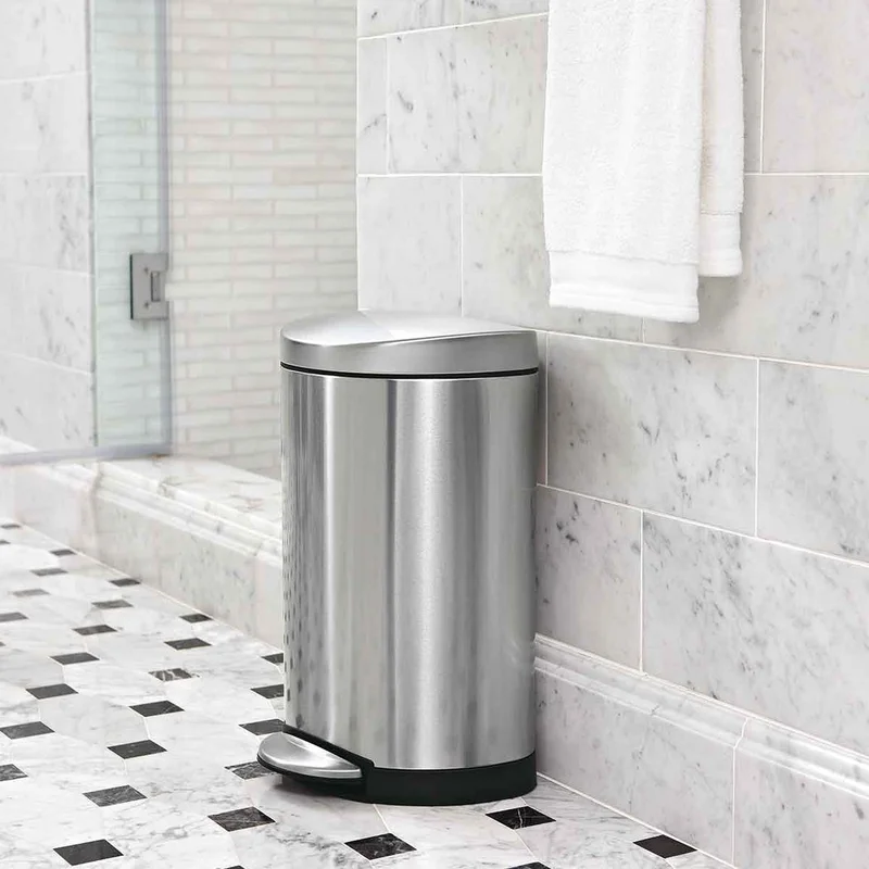 simplehuman 10 Liter / 2.6 Gallon Small Semi-Round Bathroom Step Trash Can. Brushed Stainless Steel.10.6 x 11.2 x 17.5 inches