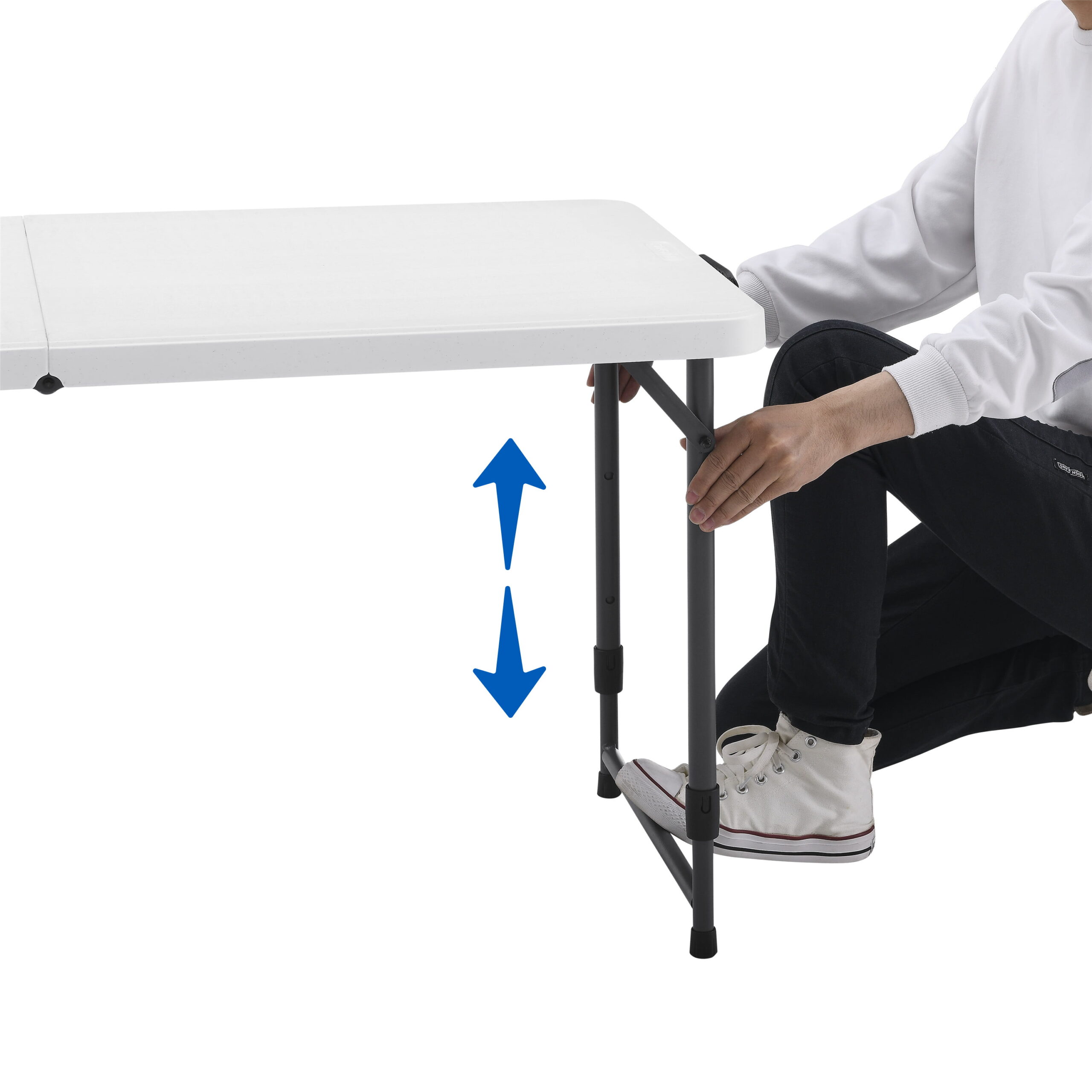 Mainstays 4′ Height Adjustable Folding Table. White Granite