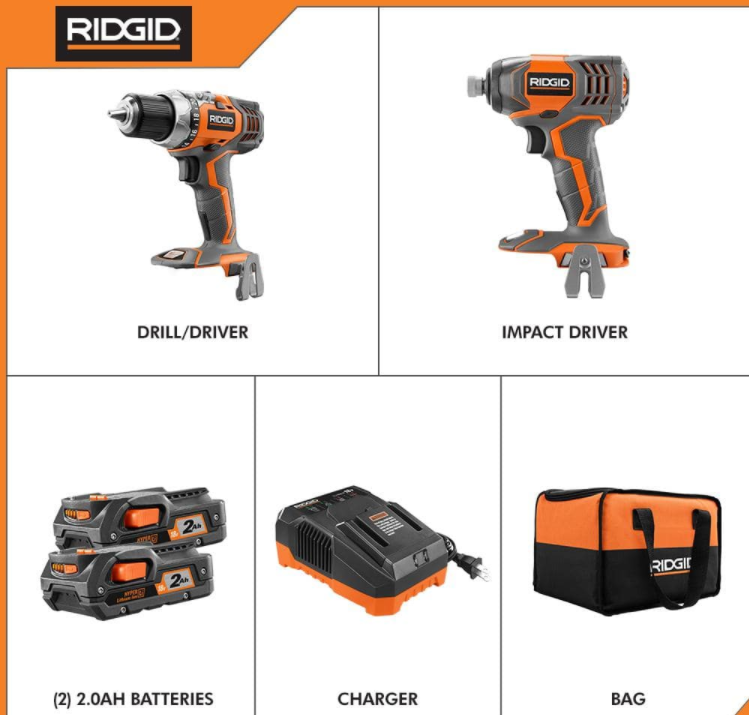 RIDGID 18V Lithium-Ion Cordless Drill/Driver and Impact Driver 2-Tool Combo Kit