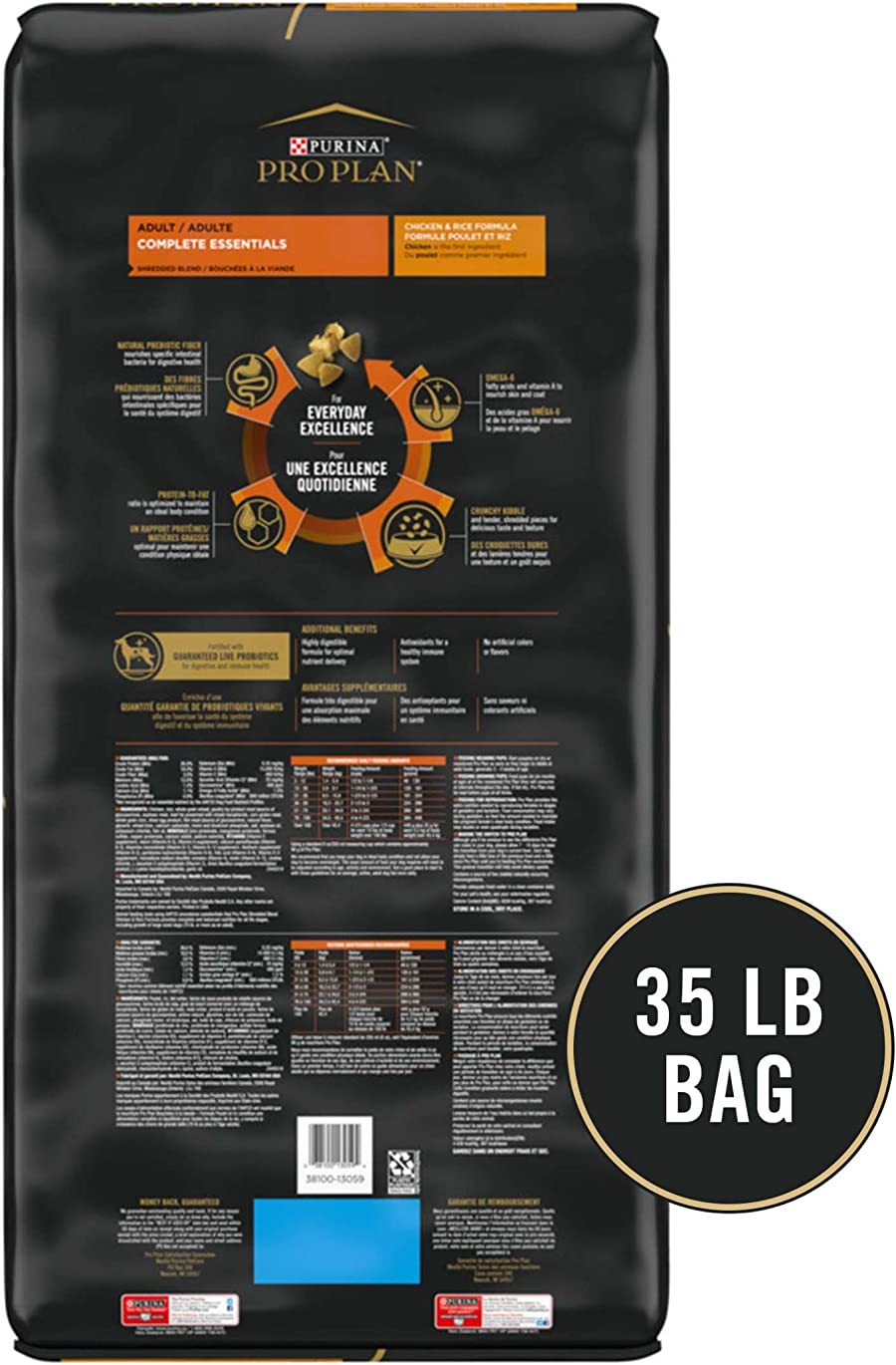 Purina Pro Plan High Protein Dog Food With Probiotics for Dogs. Shredded Blend Chicken & Rice Formula - 35 lb. Bag