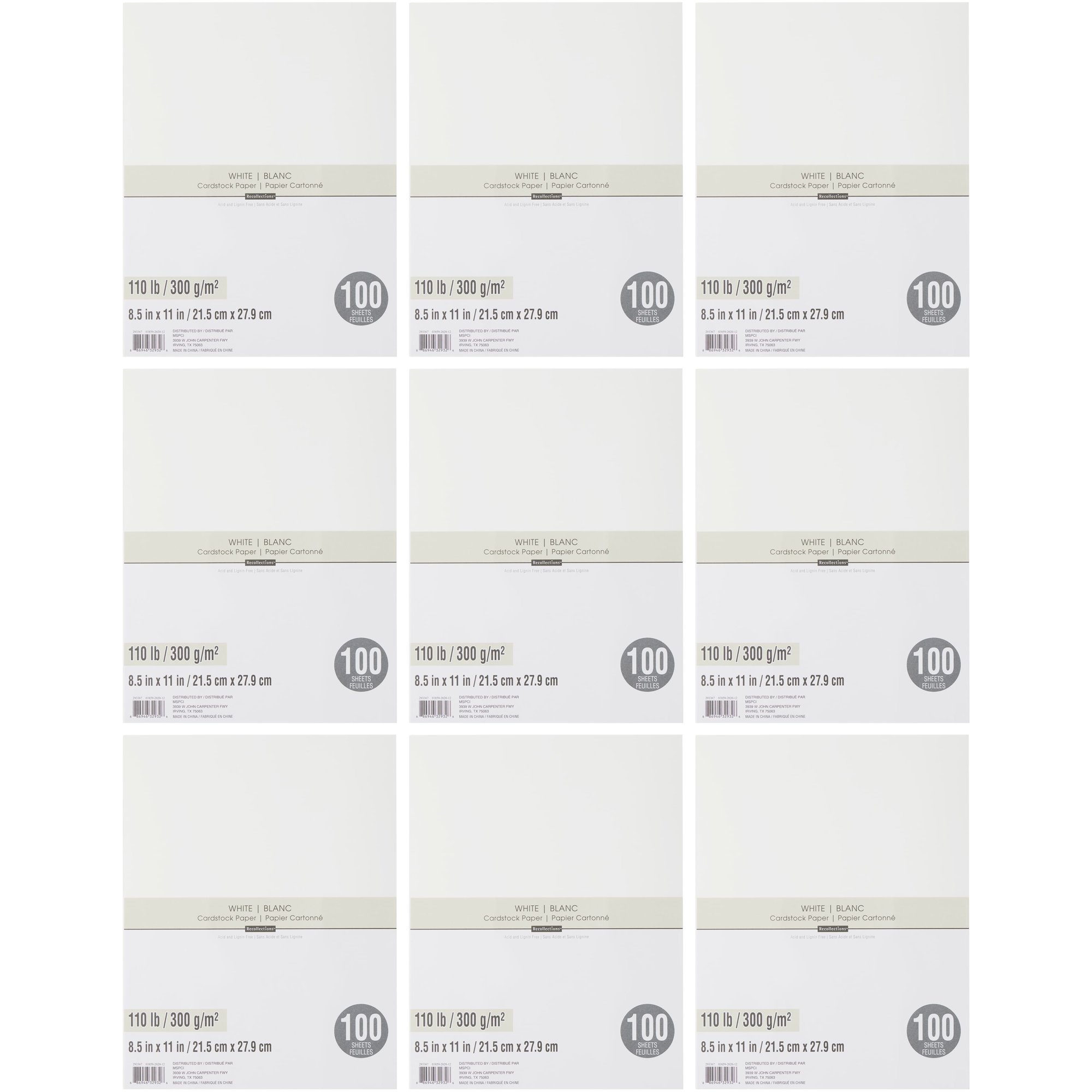 Recollections 9 Packs: 100 ct. (900 total) White Heavyweight 8.5″ x 11″ Cardstock Paper