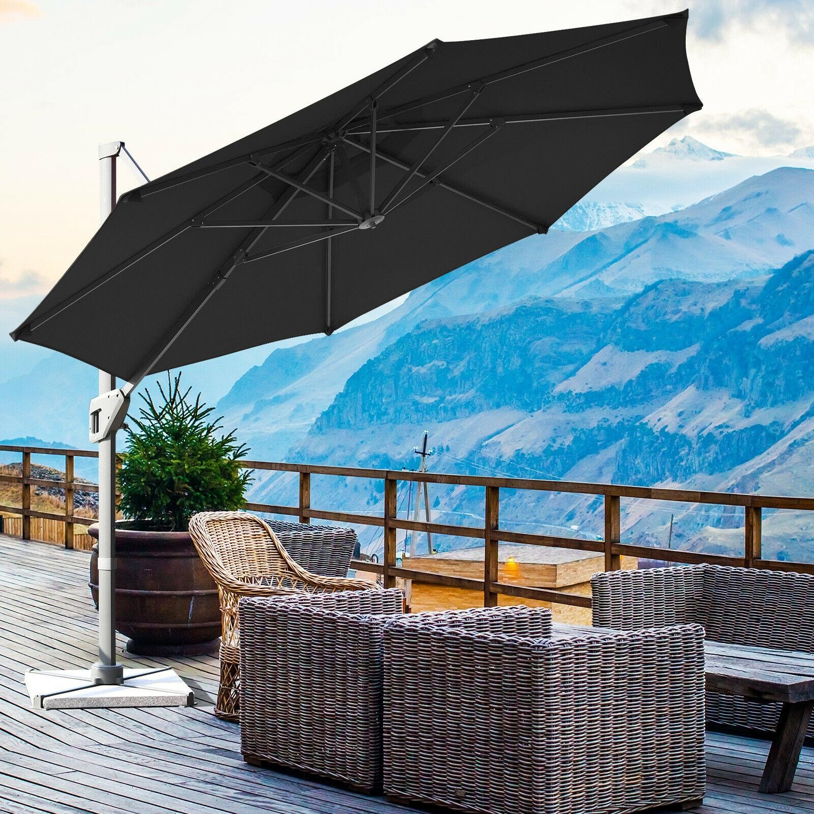 Clihome 11 Ft Patio Cantilever Umbrella Outdoor Offset Umbrella with 360 degree Rotation and Tilt System Without Weight Base