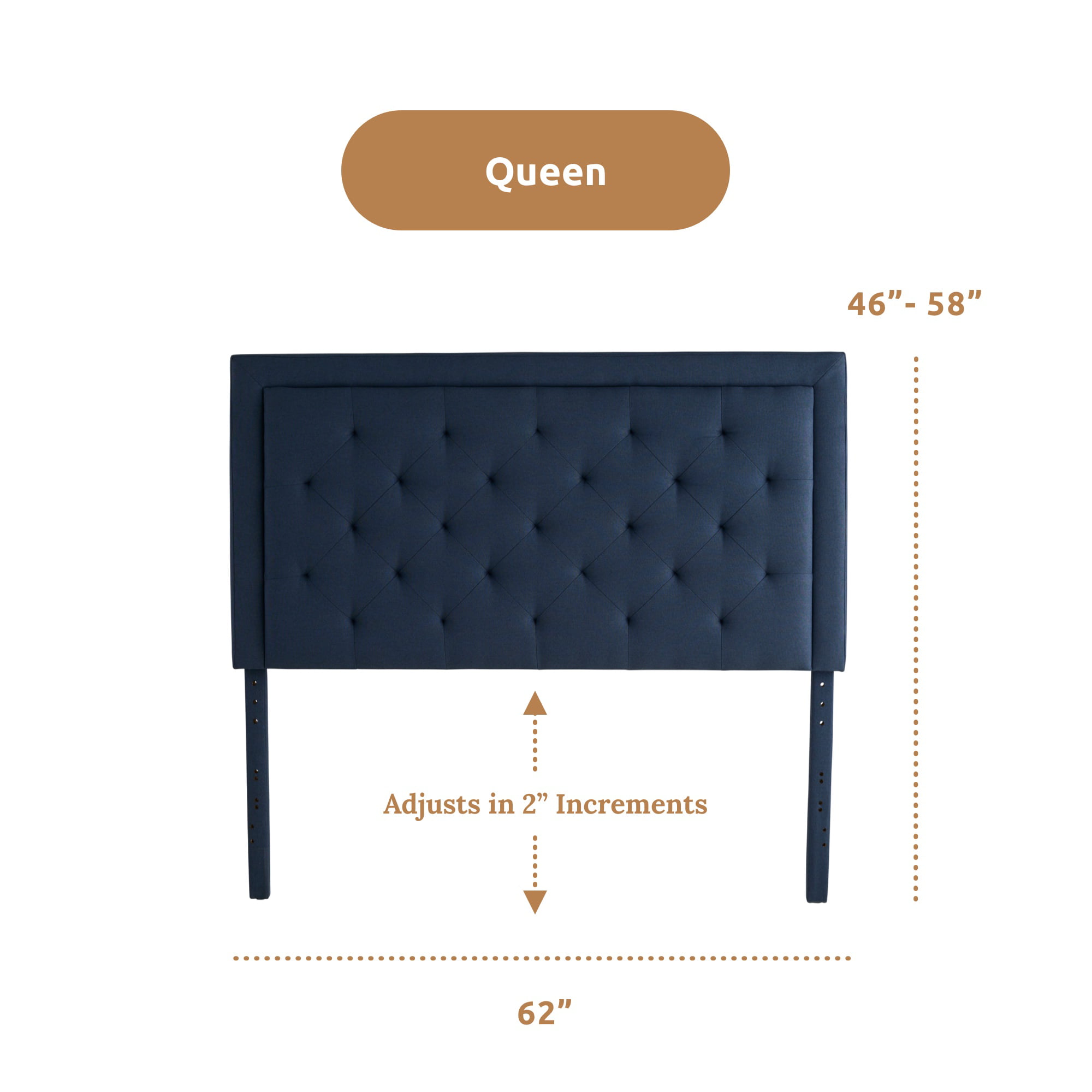 Rest Haven Medford Rectangle Upholstered Headboard with Diamond Tufting. Queen. Navy